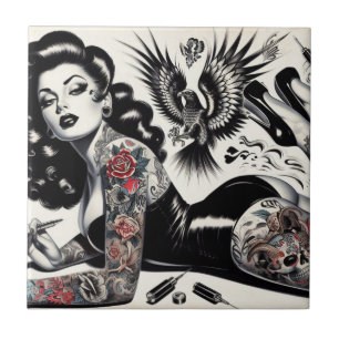 Carreau Vielle écolière tatouée