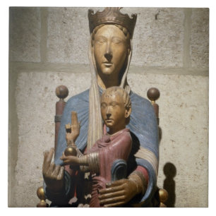 Carreau Vierge et enfant, (bois polychrome)