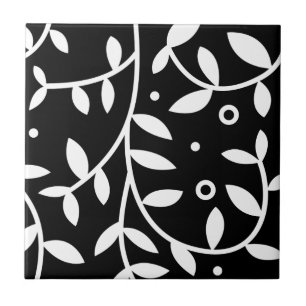 Carreau Vignes florales noires et blanches contemporaines