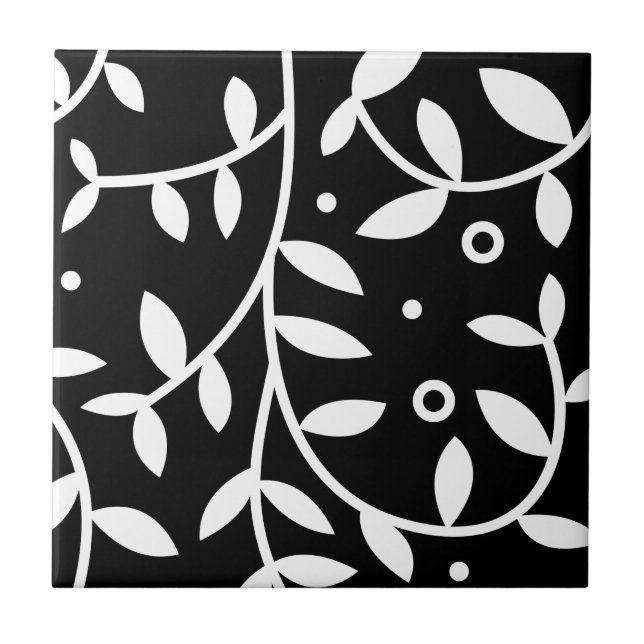 Carreau Vignes florales noires et blanches contemporaines (Devant)