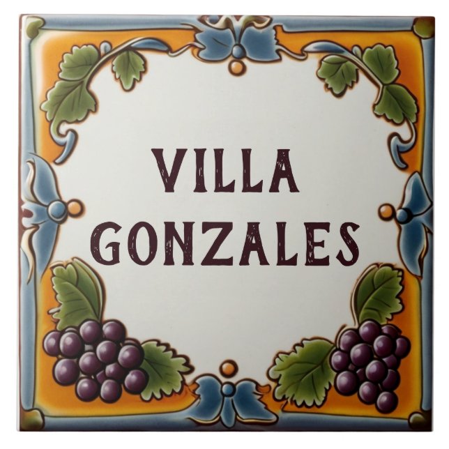 Carreau Vignoble Raisins sur mesure Nom de la maison Plaqu (Devant)