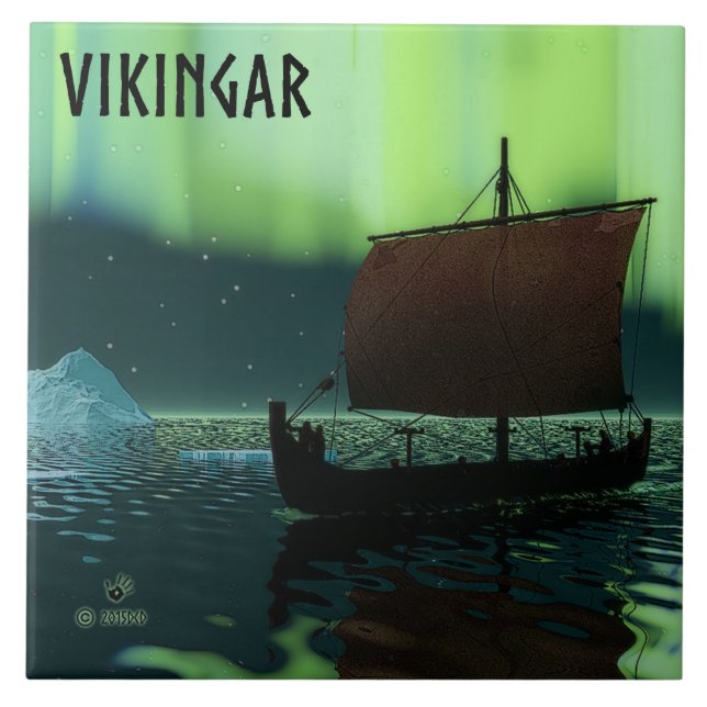 Carreau Viking Navire Et Lumières Du Nord (Devant)