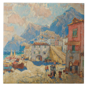 Carreau Ville côtière en Espagne (Paysage espagnol Vintage