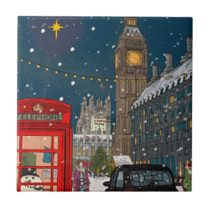 Carreau Ville de Noël de Londres d'inspiration rétro
