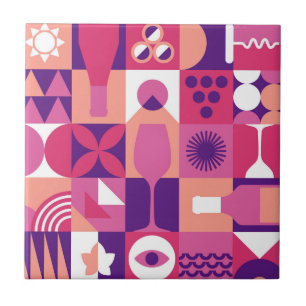 Carreau Vin rose violet rétro Bauhaus Motif
