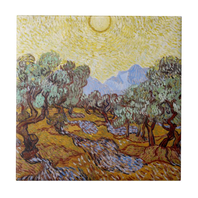 Carreau Vincent van Gogh - Oliviers, Ciel Jaune et Soleil (Devant)