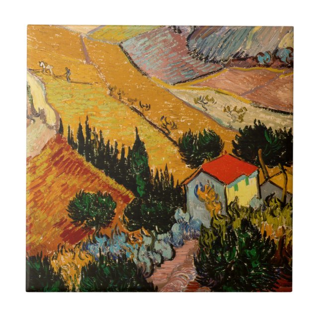Carreau Vincent van Gogh - Paysage, Maison et Plowman (Devant)