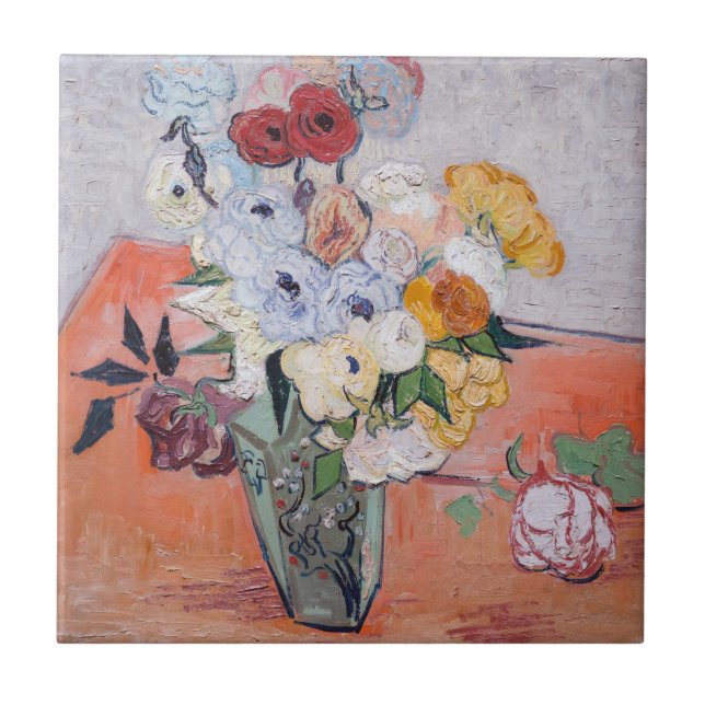Carreau Vincent van Gogh - Vase avec Roses et anémones (Devant)