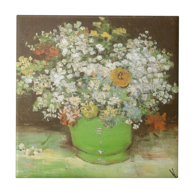 Carreau Vincent van Gogh - Vase avec Zinnias et Fleurs (Devant)