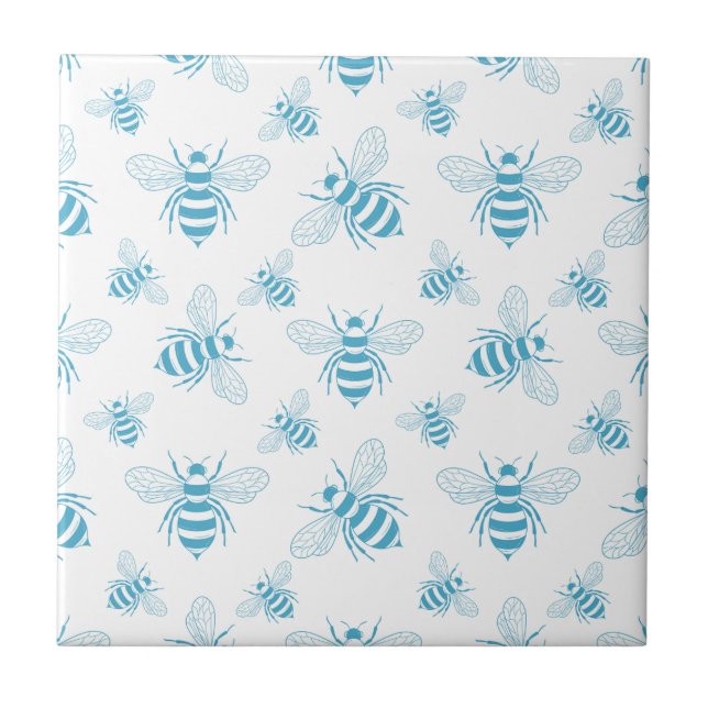 Carreau Vintage Bee Botanical Blue (1) (Devant)