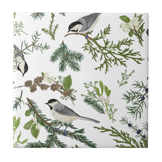 Carreau Vintage Birds Green Flora Chickadee Art Nouveau (Devant)
