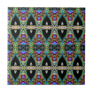 Carreau Vintage Black Green Blue Art Nouveau Motif