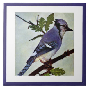 Carreau Vintage Bleu coloré Oiseau et feuillage