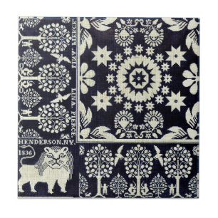 Carreau vintage bleu floral fleurs tissu art textile