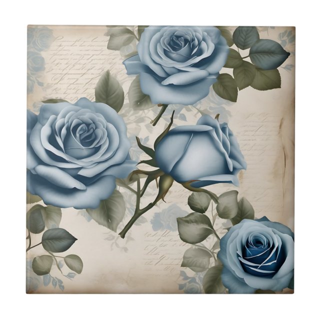 Carreau Vintage bleu Roses Shabby (Devant)
