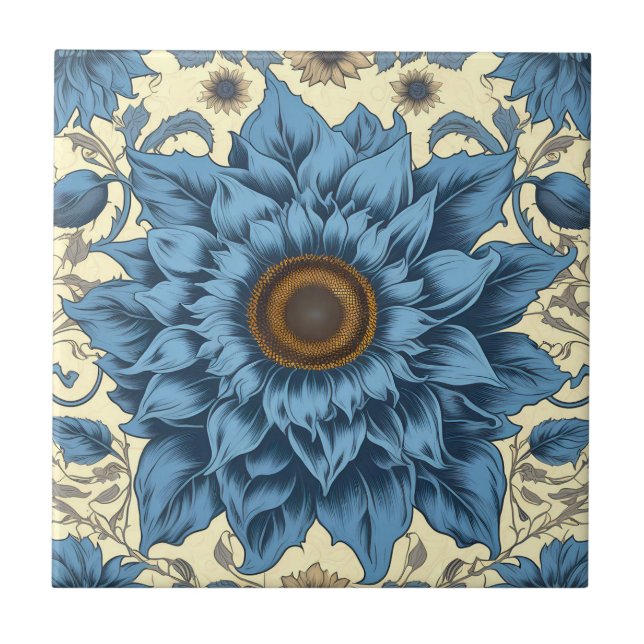 Carreau Vintage bleu tournesol (Devant)