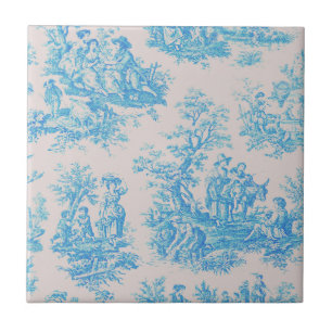 Carreau Vintage bleu turquoise toile jouy monogramme