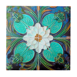 Carreau Vintage Blue Lotus Frog portugais