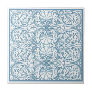 Carreau Vintage Blue Oyster Shell et Seaweed Art Nouveau