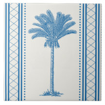 Vintage Blue Palm Tree Silhouette Côtière Tropical