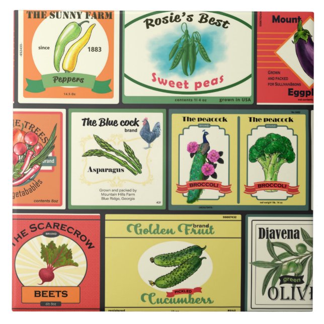 Carreau Vintage canned goods-Vegetables labels (Devant)