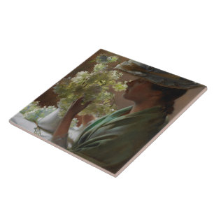 Carreau Vintage Charles Courtney Curran Lady avec Bouqu