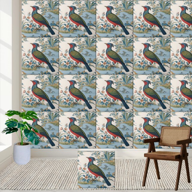 Carreau Vintage Chinoiserie Carrelage d'oiseaux et paysage (Vintage Chinoiserie Bird and Landscape Tile)