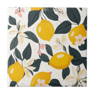 Carreau Vintage citron et Motif de fleurs roses