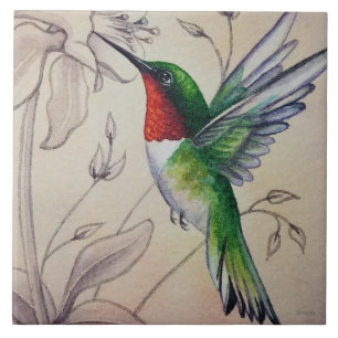 Carreau Vintage Colibri No 6 Aquarelle Art