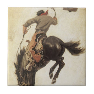 Carreau Vintage Cowboy, Bronco Buster Study par NC Wyeth
