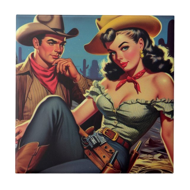 Carreau Vintage Cowboy et Cowgirl (Devant)