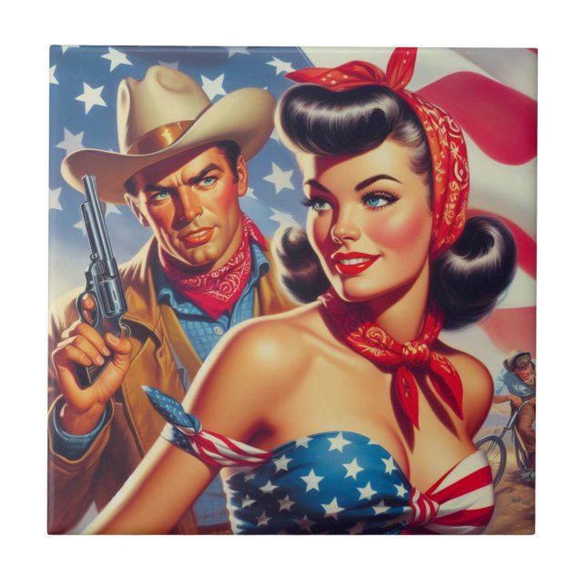 Carreau Vintage Cowboy et Pin Up (Devant)