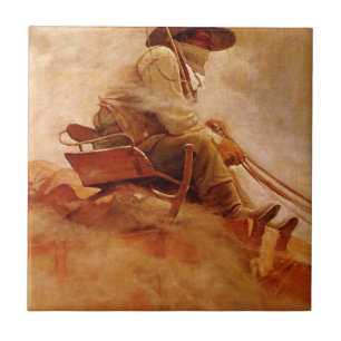 Carreau Vintage Cowboys, The Ore Wagon par NC Wyeth