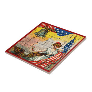 Carreau Vintage dame, aigle, drapeau et liberté Bell Mosia