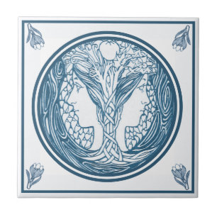 Carreau Vintage Delft Bleu Art Nouveau Deux femmes