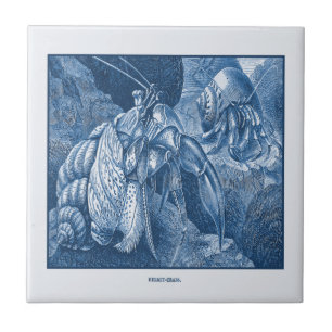 Carreau Vintage Delft Blue Hermit Crabs Etching