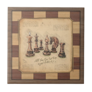 Carreau Vintage échiquier et pièces d'échecs, cadeau du jo
