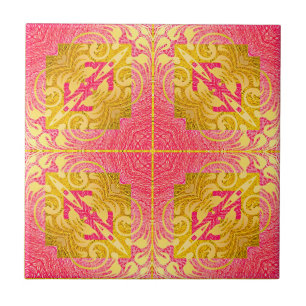 Carreau Vintage Elegant Chic Baroque Rose et Jaune Or