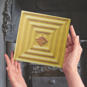 Carreau Vintage Faux Relief Art nouveau Jaune Floral