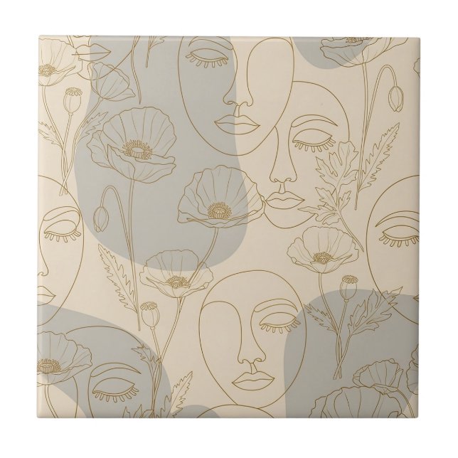 Carreau Vintage Floral Face Line Pattern (2) (Devant)