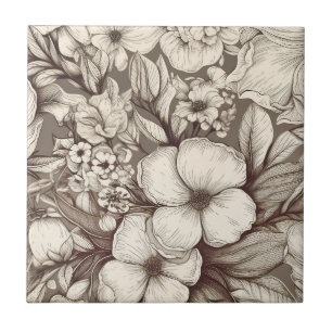 Carreau Vintage Floral Sepia Motif (10)