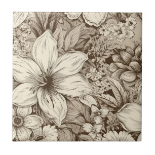 Carreau Vintage Floral Sepia Motif (3)