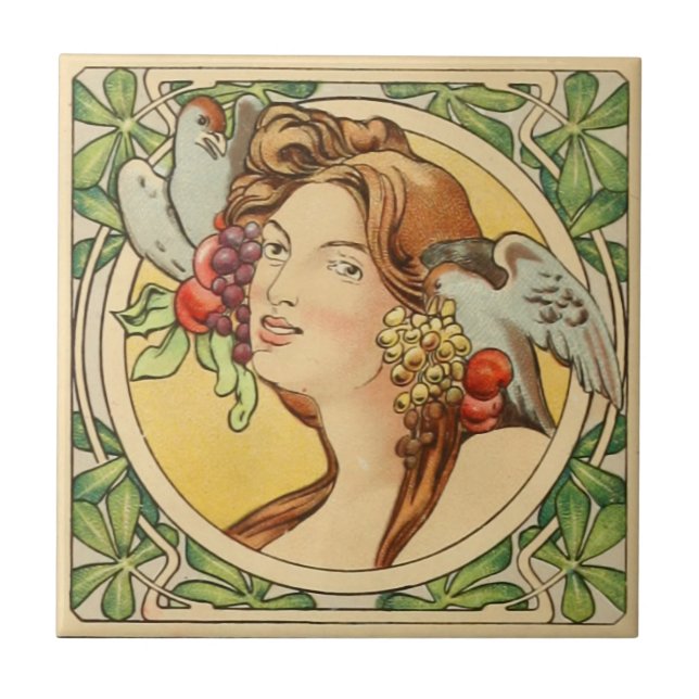 Carreau Vintage Française Art Nouveau Céramique (Devant)