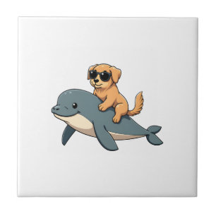 Carreau Vintage Golden Retriever montant une baleine blanc
