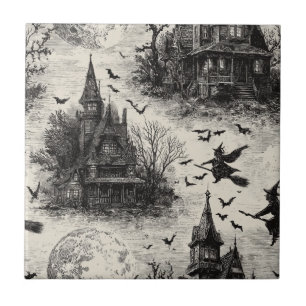 Carreau Vintage Haunted House et sorcier Toile Motif