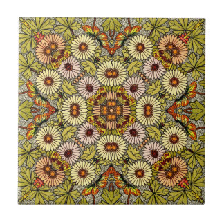 Carreau Vintage Illustration Fleurs Papillons Motif