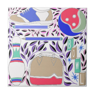 Carreau Vintage Inspiré Folk Art Bowling Pin et sac