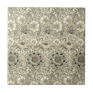 Carreau Vintage jaune noir William Morris's Corncockle