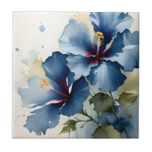 Vintage joli bleu hibiscus aquarelle peinture