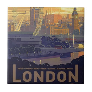 Carreau Vintage Londres Big Ben Parlement Thames River